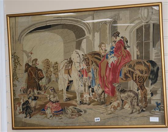 A Berlin needlework, hunting party 69 x 95cm